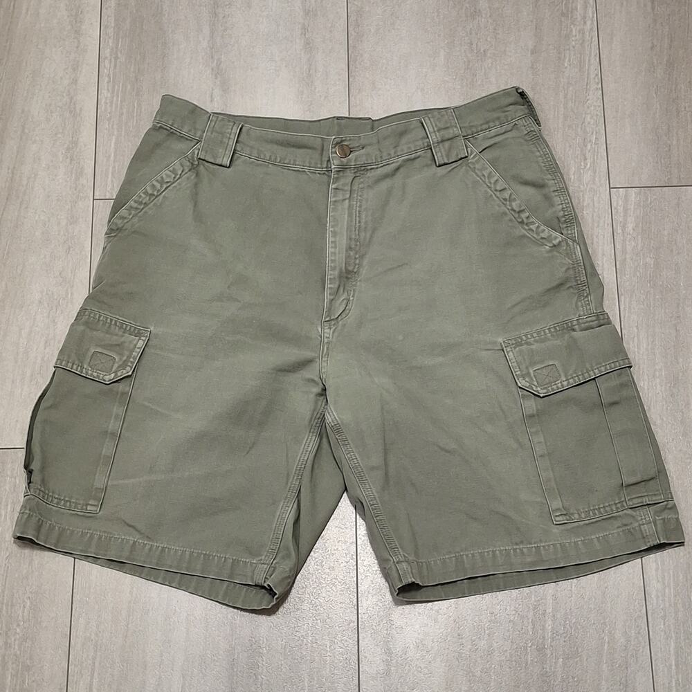 Carhartt Cargo Shorts Distressed Olive Green Mens 36 Work Street Wear Utility